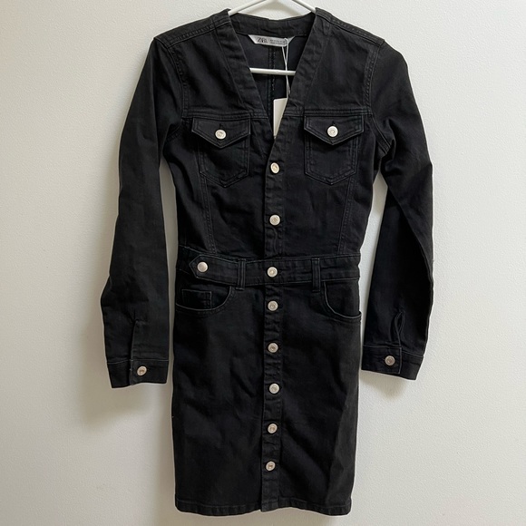 Zara Denim Long Sleeve Mini Dress with belt XS - Picture 3 of 9
